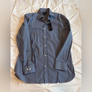 Banana Republic Men's Blue and White Pinstripe Dress Shirt
